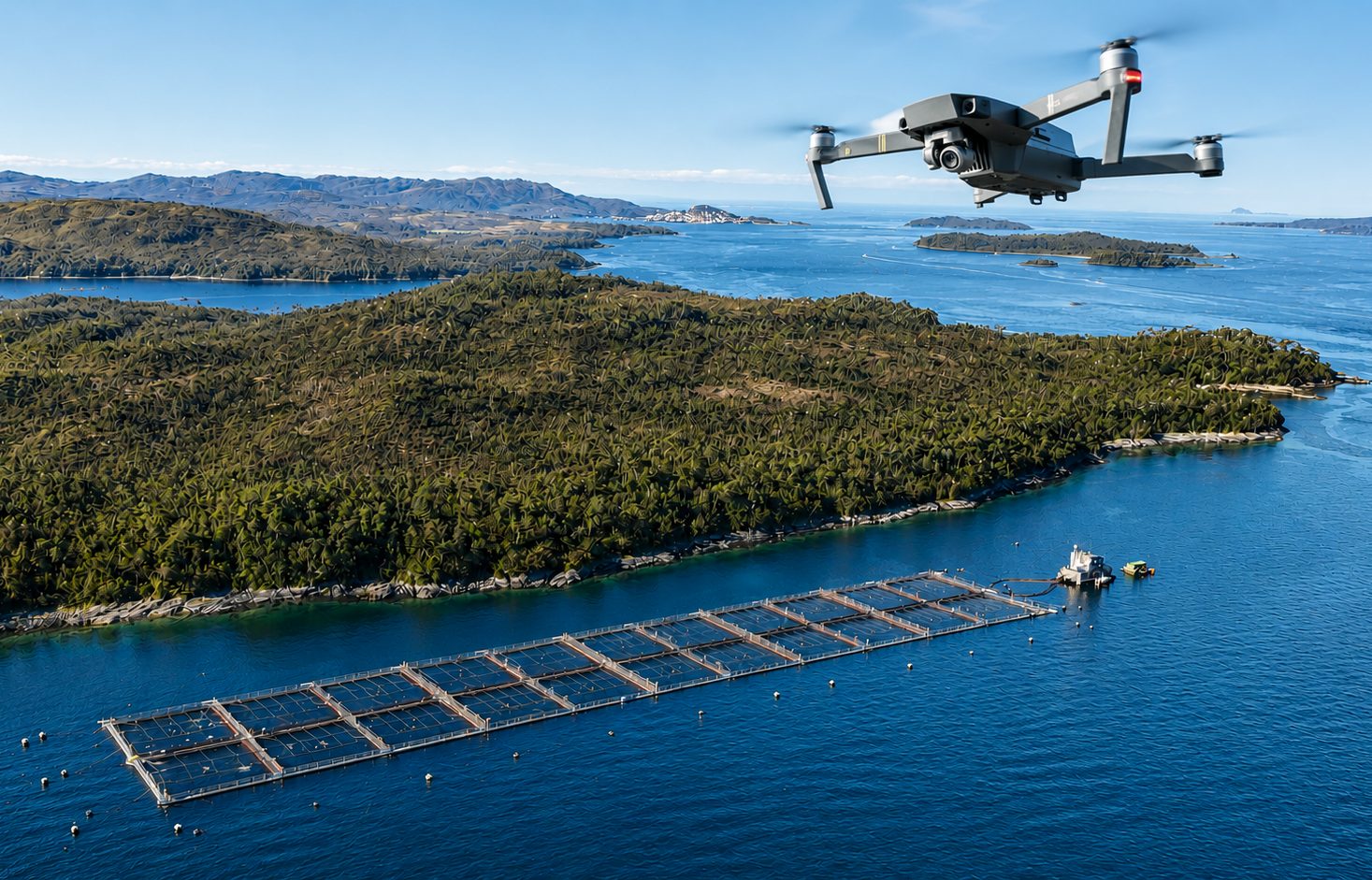 Piloto operando drone DJI desde una embarcación